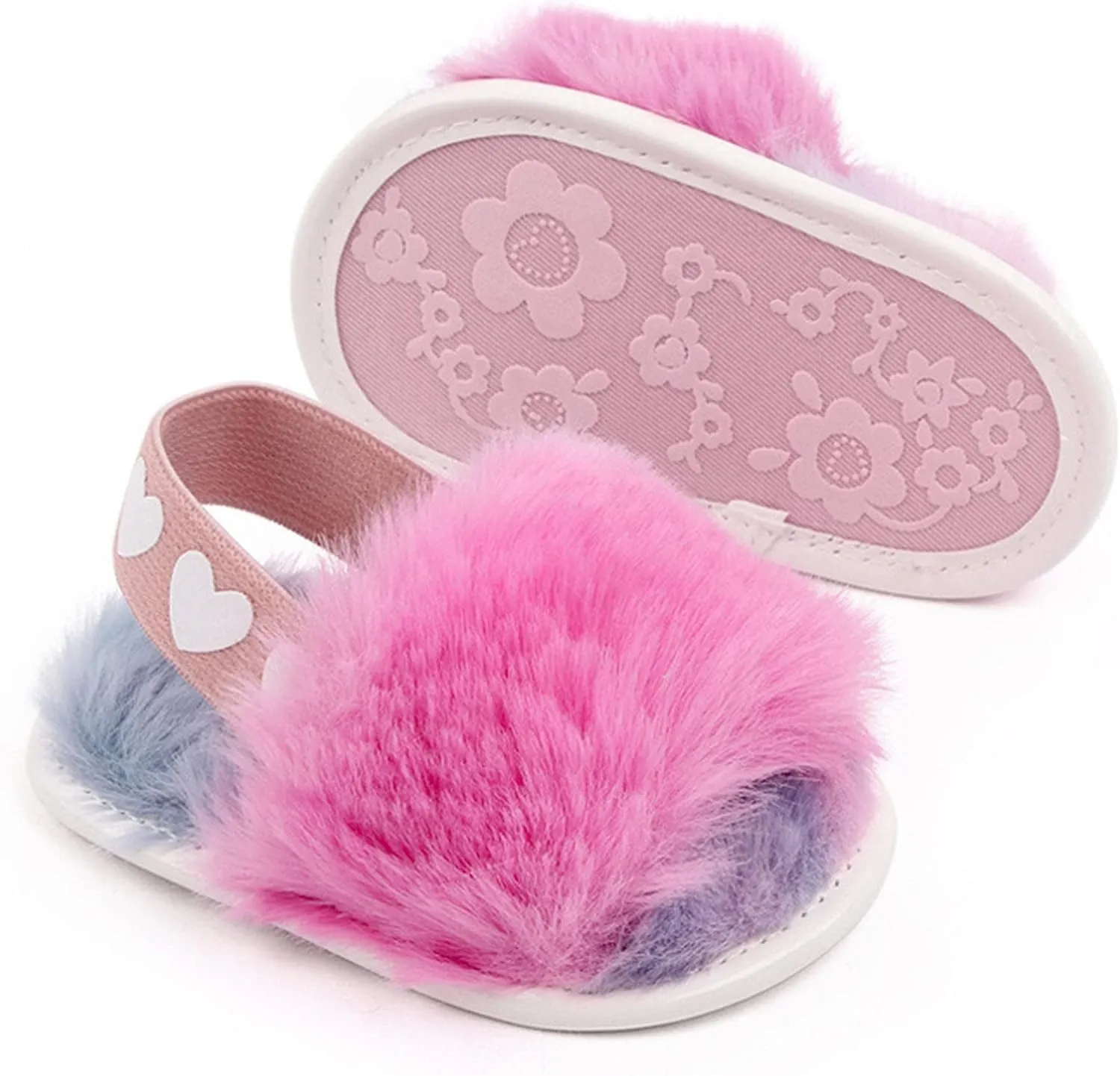 2 Pack Infant Baby Girls Sandals Elastic Back Strap Flats Slippers Soft Toddles Princess Shoes Faux Fur Slides Shoes First Walker House Shoes