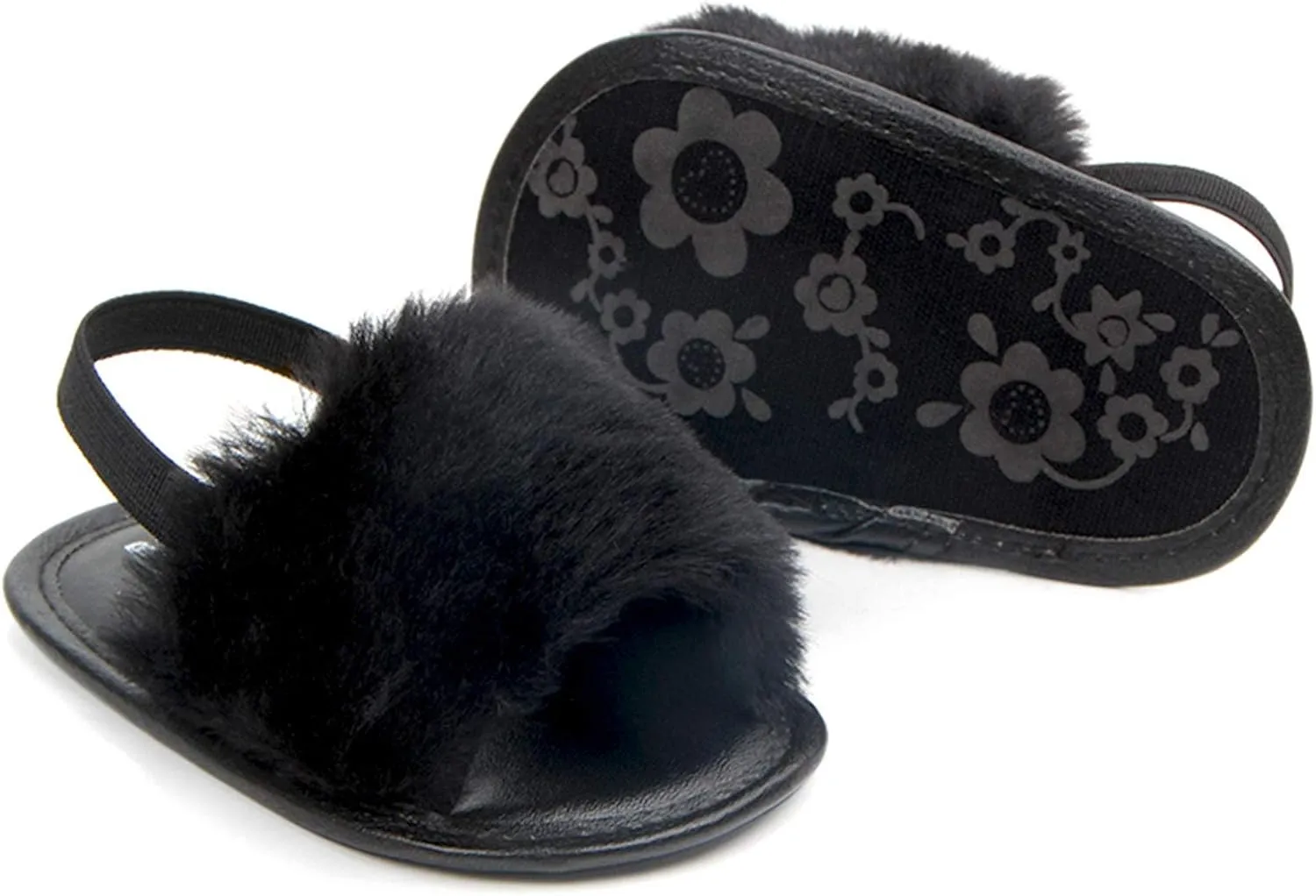 2 Pack Infant Baby Girls Sandals Elastic Back Strap Flats Slippers Soft Toddles Princess Shoes Faux Fur Slides Shoes First Walker House Shoes