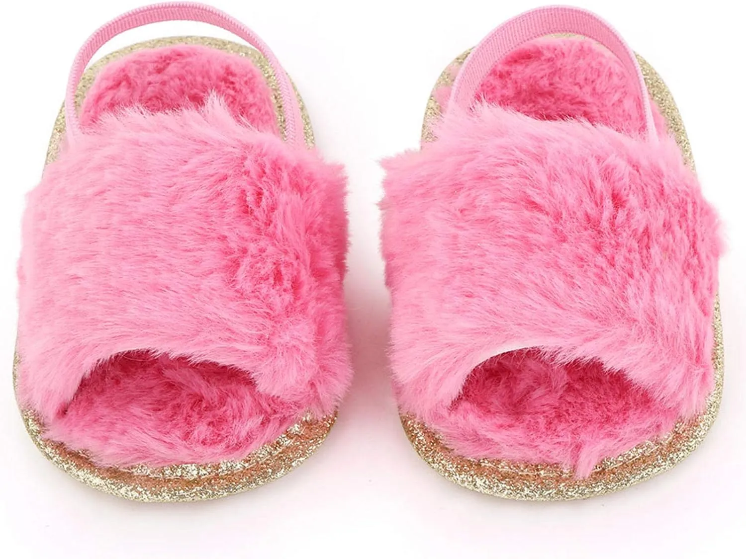 2 Pack Infant Baby Girls Sandals Elastic Back Strap Flats Slippers Soft Toddles Princess Shoes Faux Fur Slides Shoes First Walker House Shoes