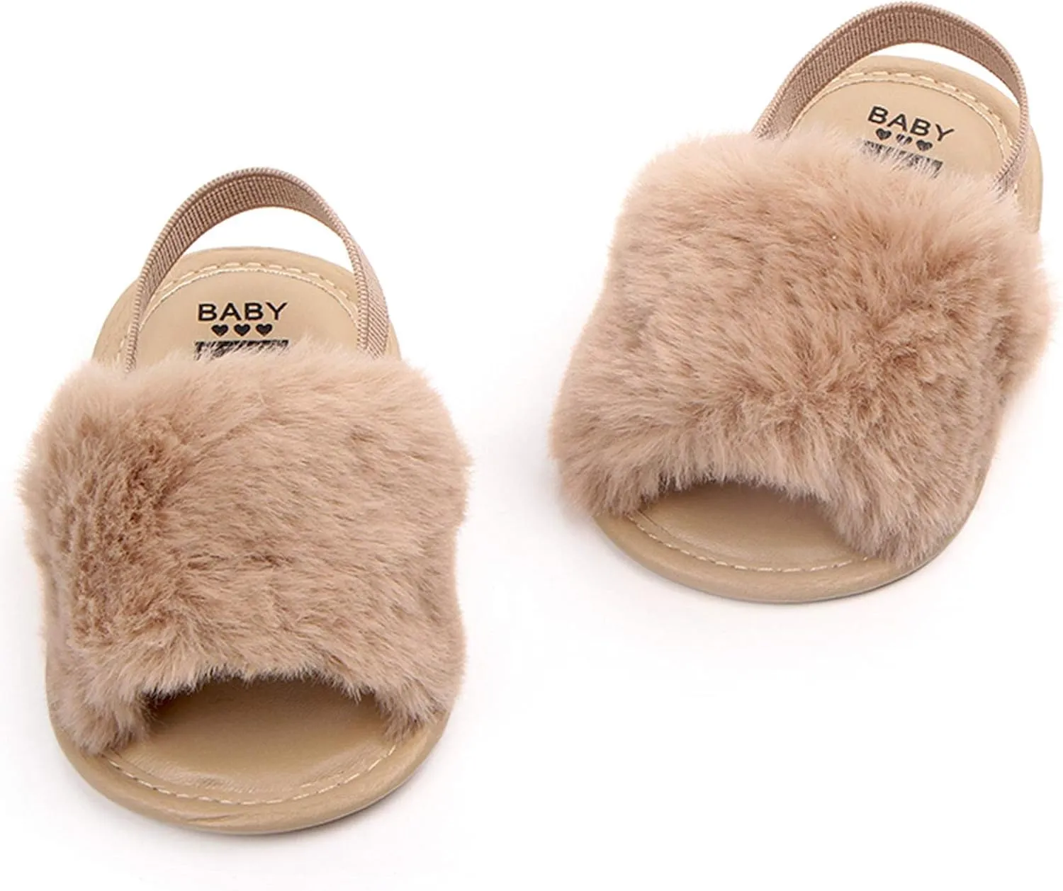 2 Pack Infant Baby Girls Sandals Elastic Back Strap Flats Slippers Soft Toddles Princess Shoes Faux Fur Slides Shoes First Walker House Shoes