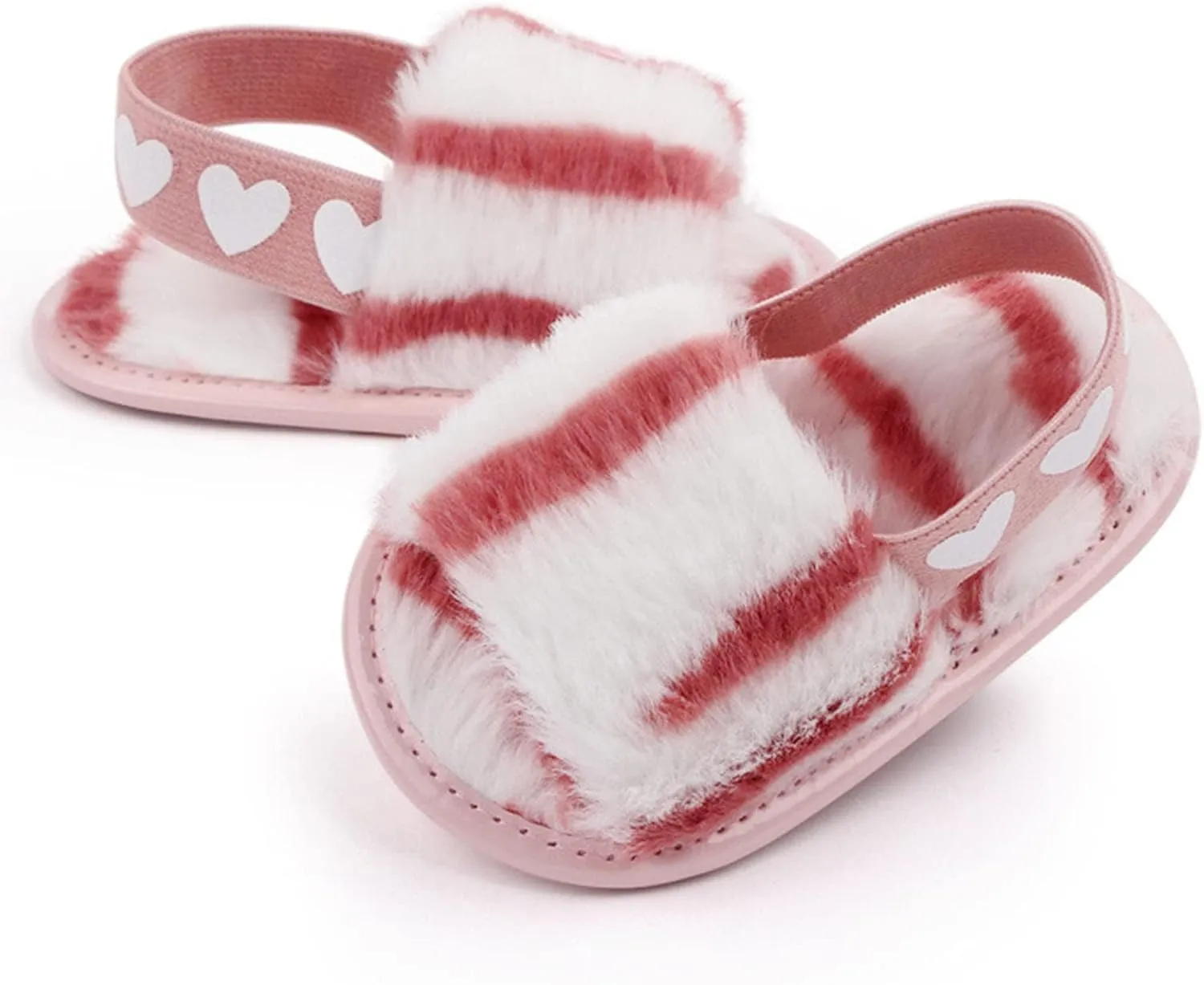 2 Pack Infant Baby Girls Sandals Elastic Back Strap Flats Slippers Soft Toddles Princess Shoes Faux Fur Slides Shoes First Walker House Shoes