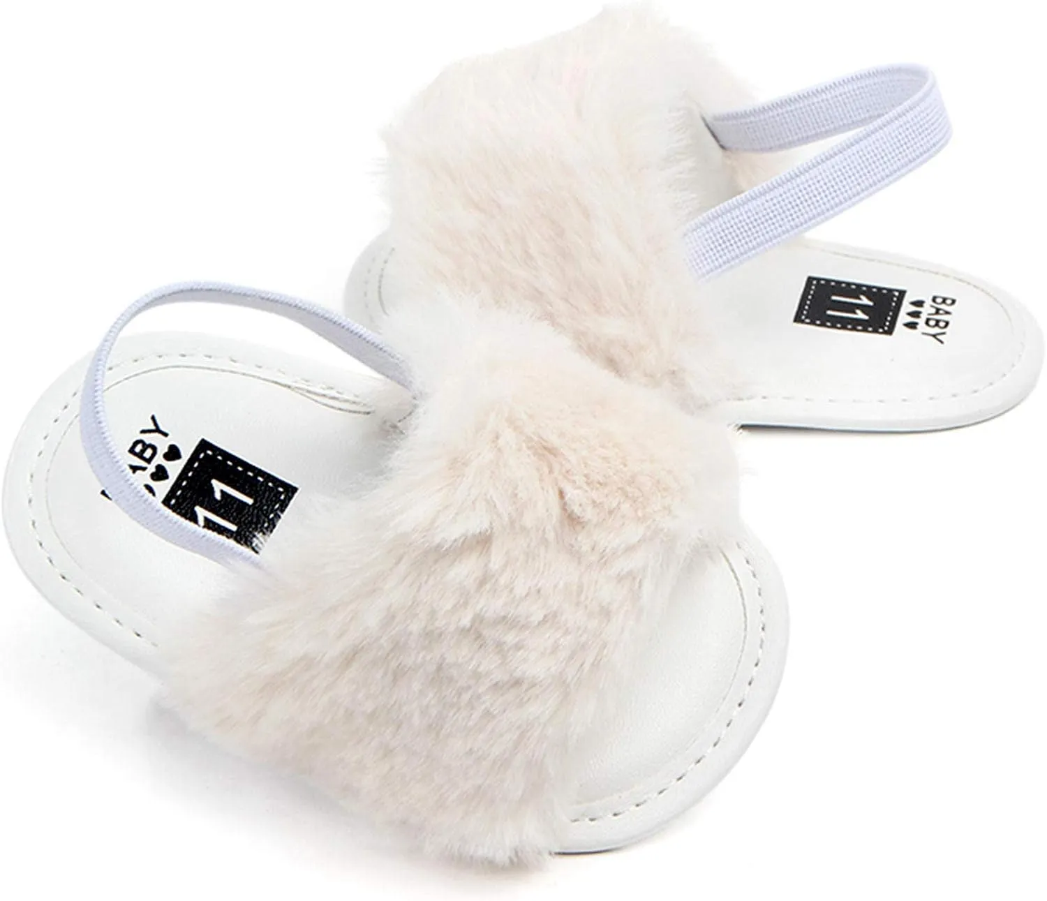 2 Pack Infant Baby Girls Sandals Elastic Back Strap Flats Slippers Soft Toddles Princess Shoes Faux Fur Slides Shoes First Walker House Shoes