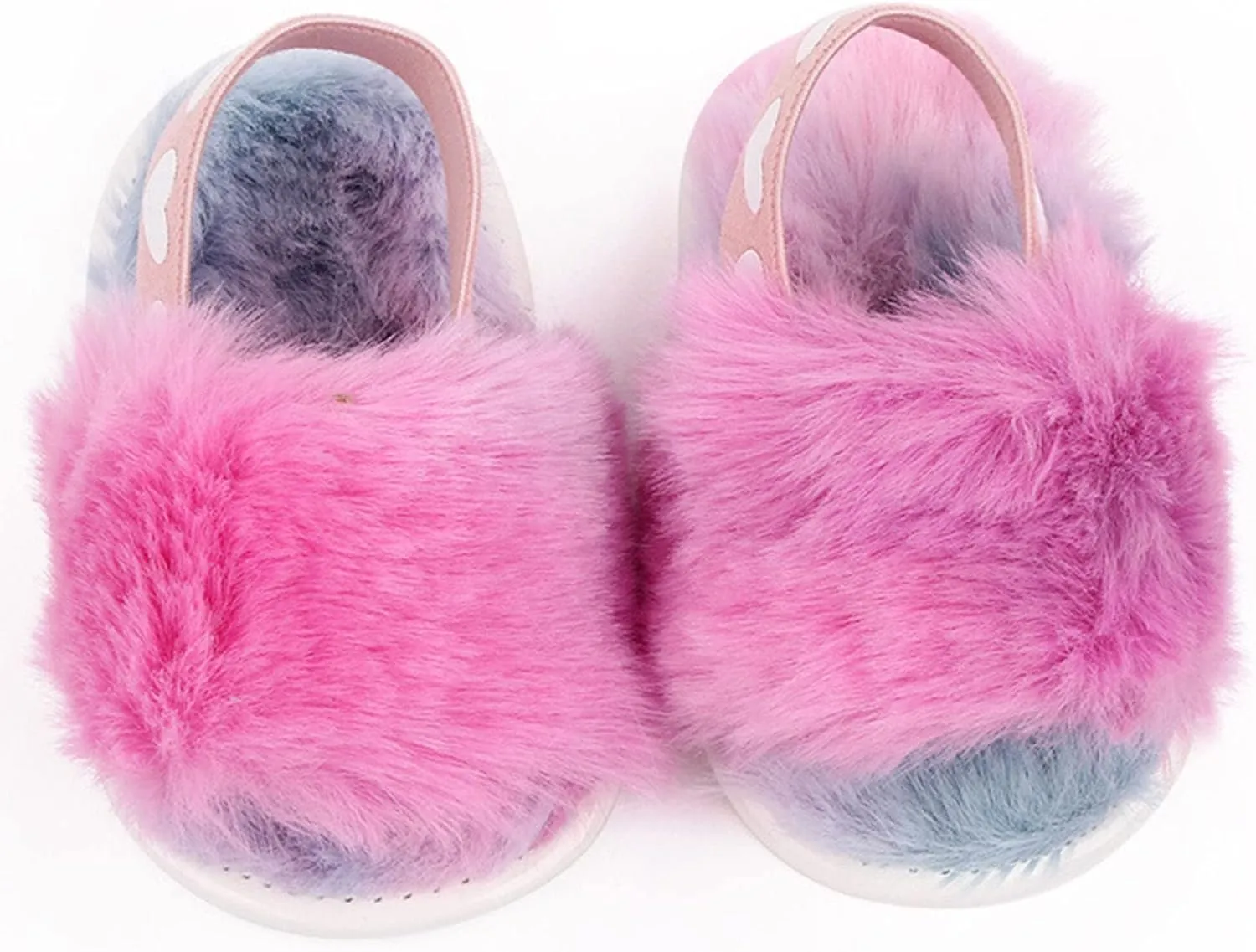 2 Pack Infant Baby Girls Sandals Elastic Back Strap Flats Slippers Soft Toddles Princess Shoes Faux Fur Slides Shoes First Walker House Shoes