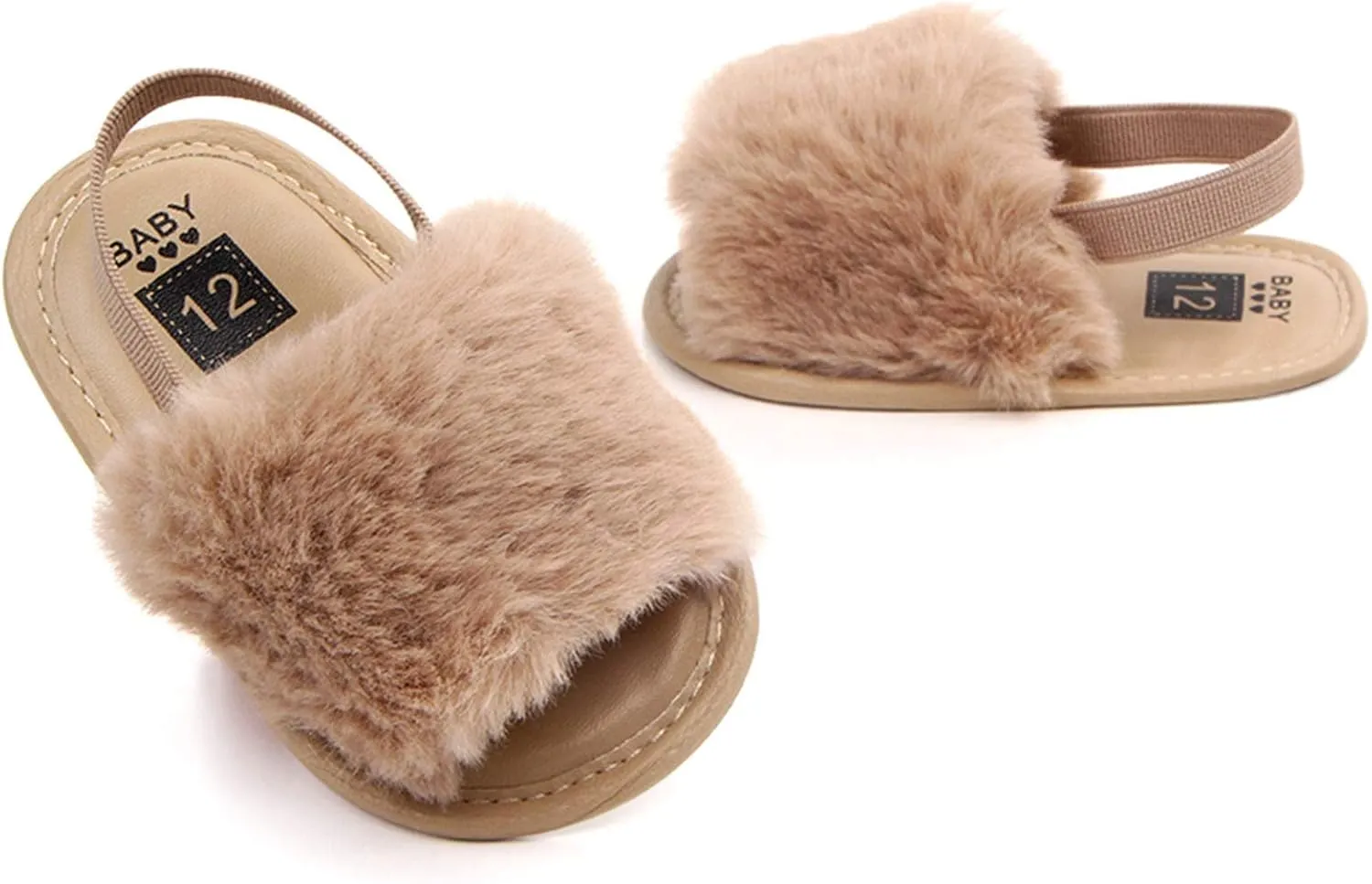 2 Pack Infant Baby Girls Sandals Elastic Back Strap Flats Slippers Soft Toddles Princess Shoes Faux Fur Slides Shoes First Walker House Shoes