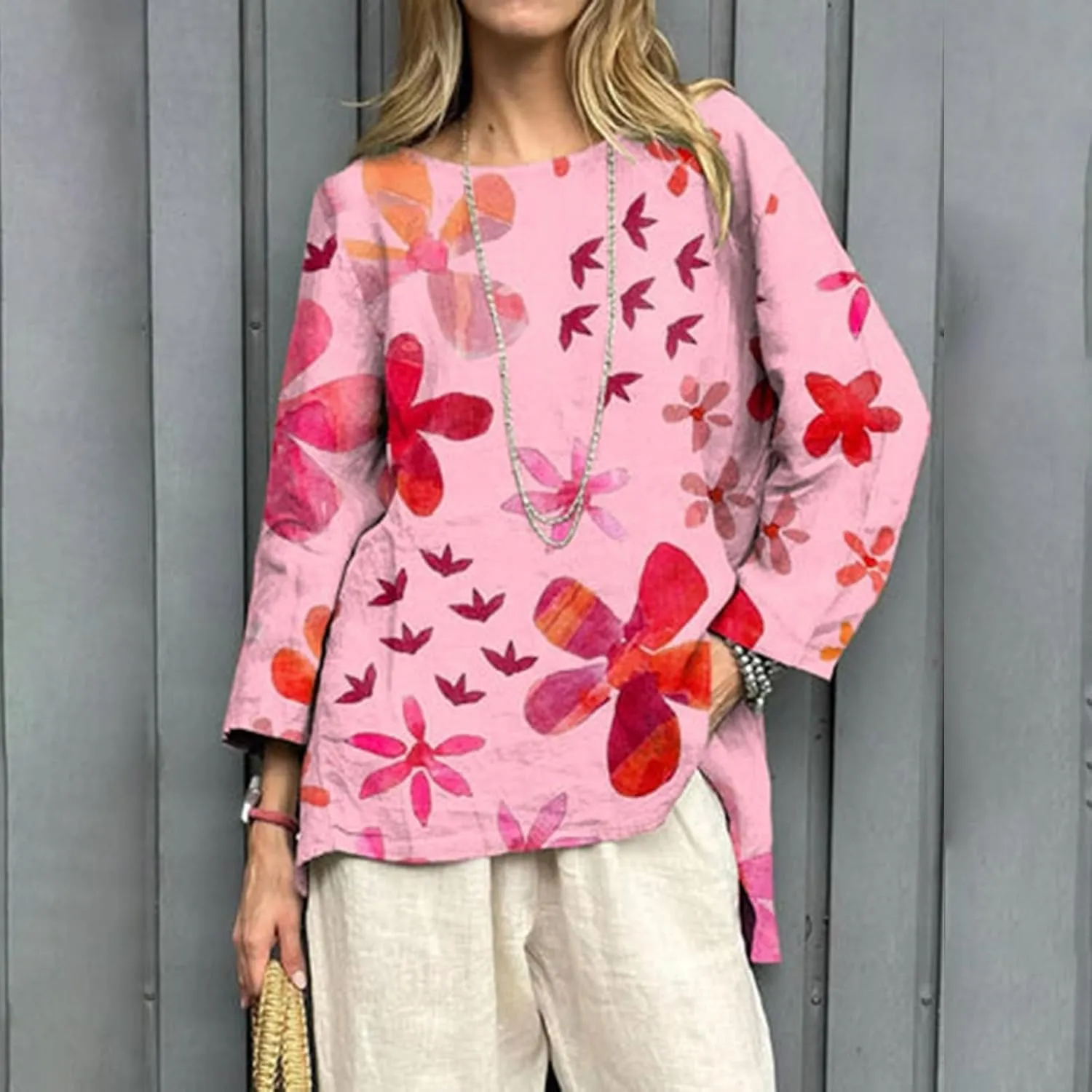 2025 Women's Summer Vintage Printed V-Neck 3/4 Sleeve Blouse | Loose Fit, Breathable & Trendy | 50  Prints for Casual Style