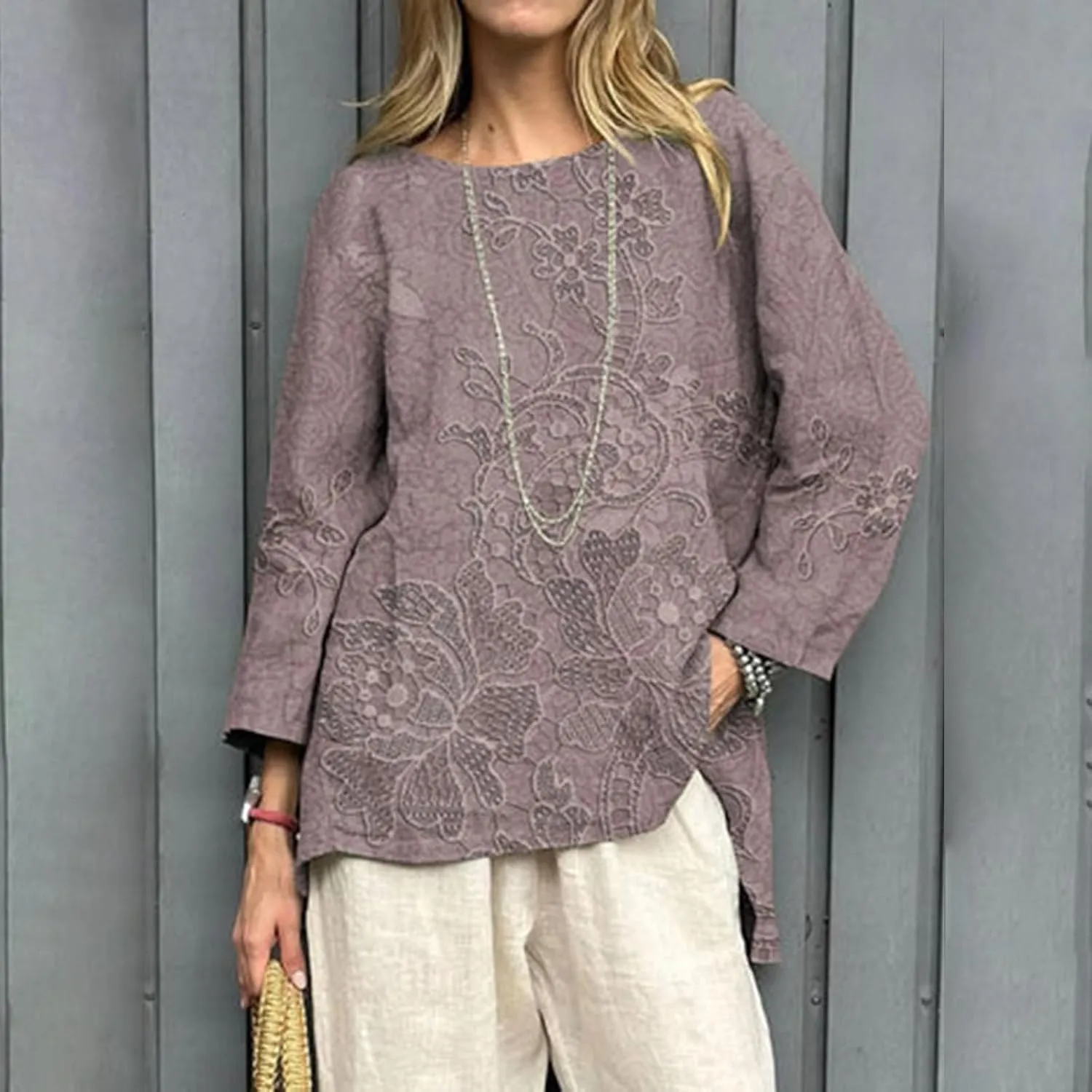 2025 Women's Summer Vintage Printed V-Neck 3/4 Sleeve Blouse | Loose Fit, Breathable & Trendy | 50  Prints for Casual Style