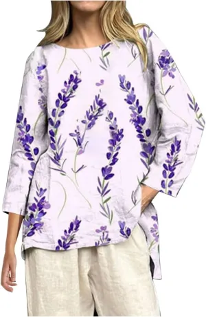 2025 Women's Summer Vintage Printed V-Neck 3/4 Sleeve Blouse | Loose Fit, Breathable & Trendy | 50  Prints for Casual Style