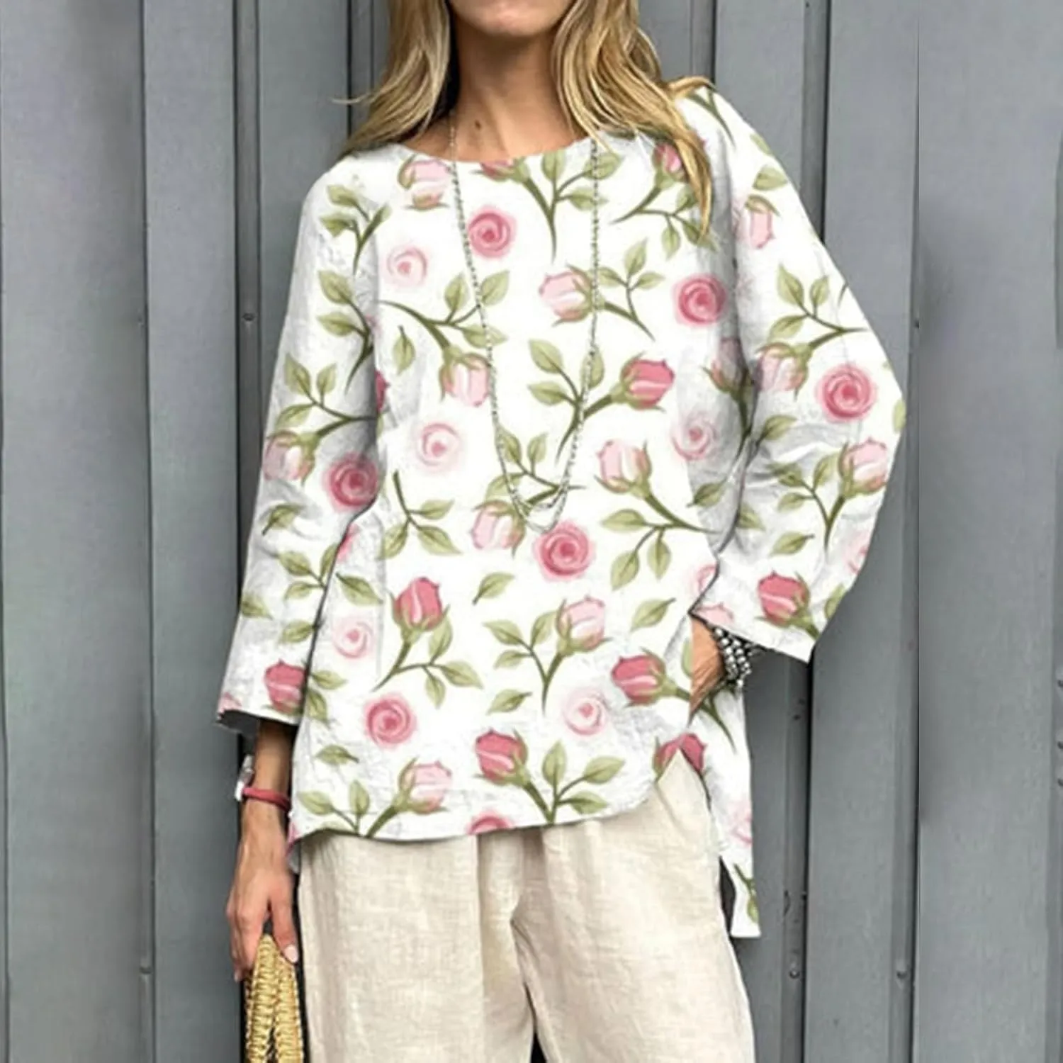 2025 Women's Summer Vintage Printed V-Neck 3/4 Sleeve Blouse | Loose Fit, Breathable & Trendy | 50  Prints for Casual Style