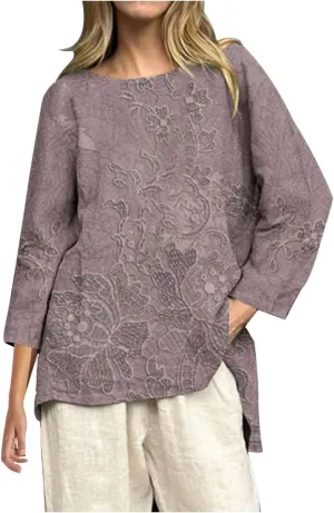 2025 Women's Summer Vintage Printed V-Neck 3/4 Sleeve Blouse | Loose Fit, Breathable & Trendy | 50  Prints for Casual Style