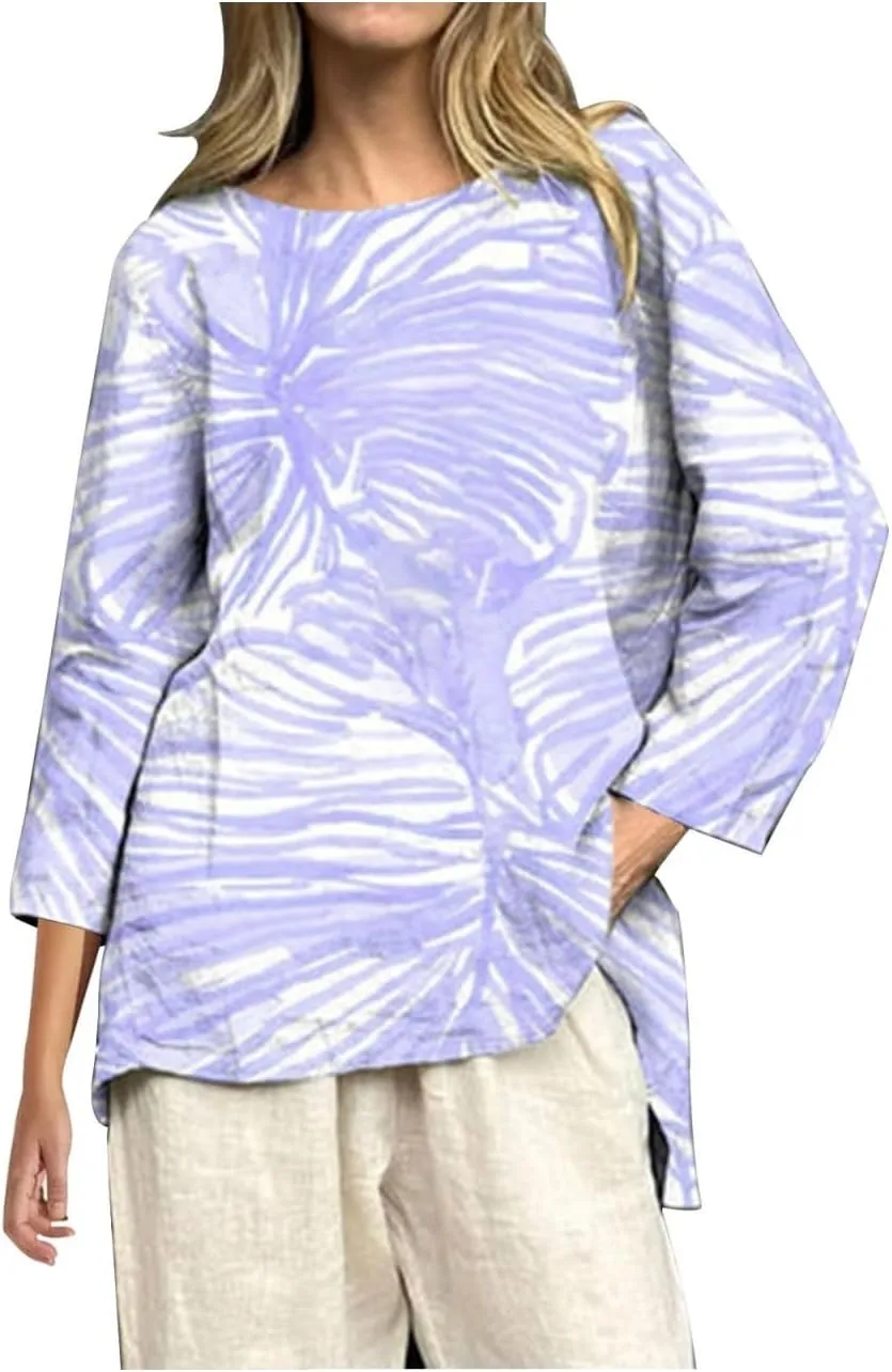 2025 Women's Summer Vintage Printed V-Neck 3/4 Sleeve Blouse | Loose Fit, Breathable & Trendy | 50  Prints for Casual Style
