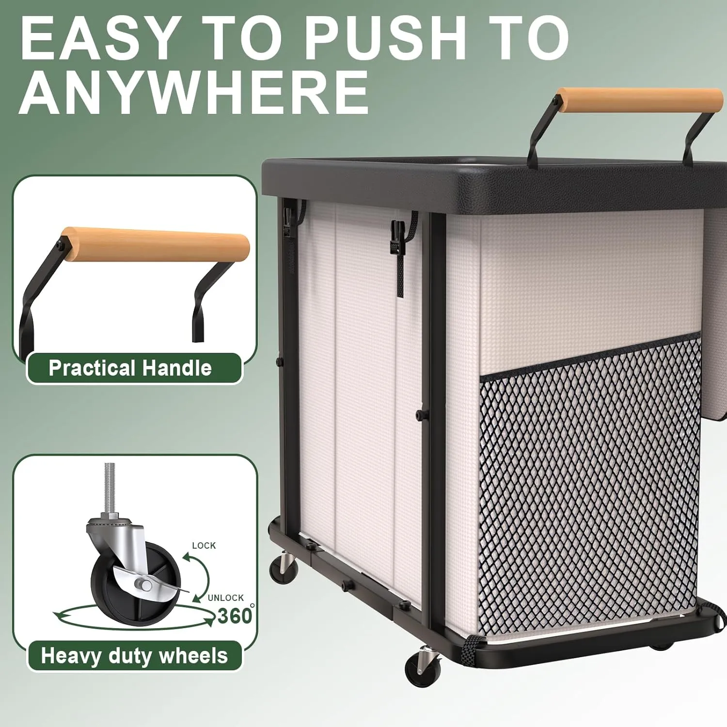 230L (60 Gal) Extra Large Fashion Laundry Sorter 3 Section with Lid, Rolling Laundry Basket Hamper with Handle, Laundry Organizer Storage Cart with Sturdy Metal Frame for Laundry Room, Hotel, White