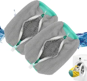 2Pcs Shoe Washing Machine Bag, Quick & Easy Cleaning, Laundry Bag for Washer and Dryer, Cleaning Bag for Sneaker & Most Shoe Types and Sizes (Grey)
