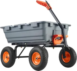 800LB Heavy Duty Poly Dump Cart with Quick-Release & Flat-Free Tires, All-Terrain Garden Utility Cart for Yard/Farm/ATV, Grey
