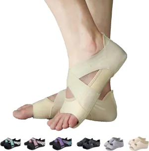 ABIRAM Yoga Socks Toeless Non-Slip Grips & Straps, for Pilates, Barre, Ballet, Bikram, Workout for Women