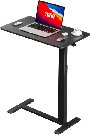 Adjustable Height Side Table, Hospital Table Over Bed for Home Use Swivel, Overbed Bedside Table with Wheels, Pneumatic Moveable Bed Desk, Hospital Table with Wheels, Moveable Rolling Computer Table