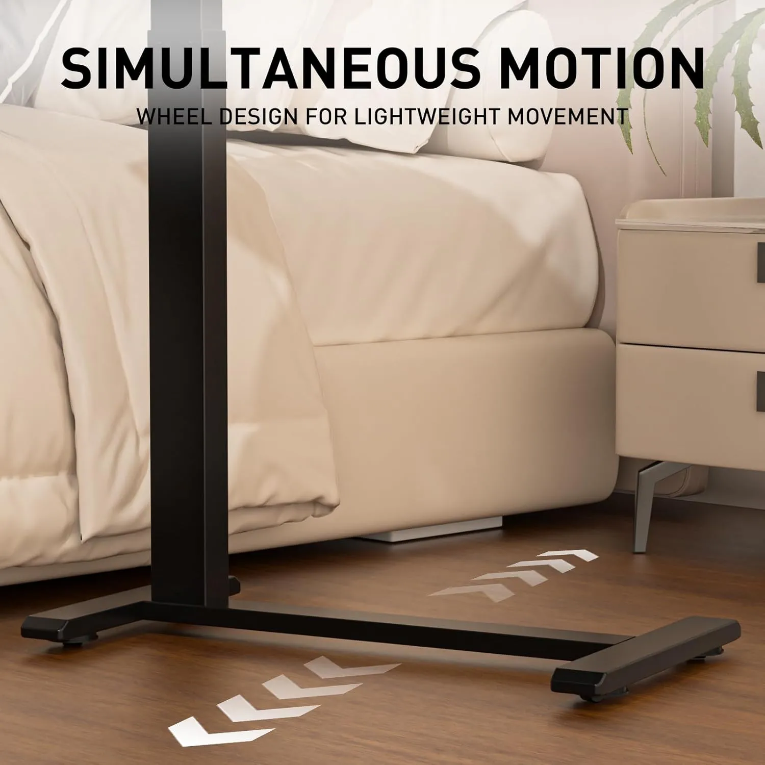 Adjustable Height Side Table, Hospital Table Over Bed for Home Use Swivel, Overbed Bedside Table with Wheels, Pneumatic Moveable Bed Desk, Hospital Table with Wheels, Moveable Rolling Computer Table