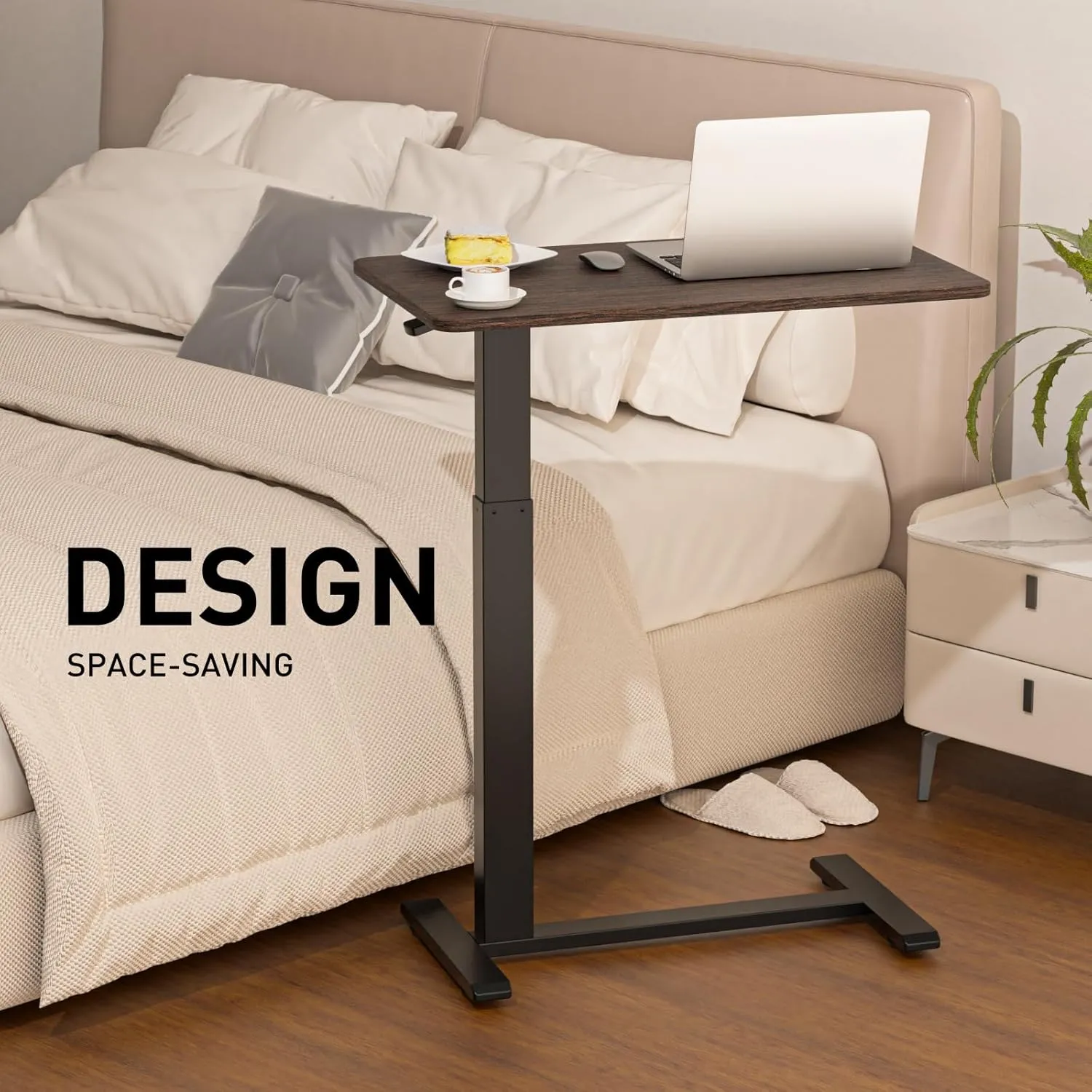 Adjustable Height Side Table, Hospital Table Over Bed for Home Use Swivel, Overbed Bedside Table with Wheels, Pneumatic Moveable Bed Desk, Hospital Table with Wheels, Moveable Rolling Computer Table