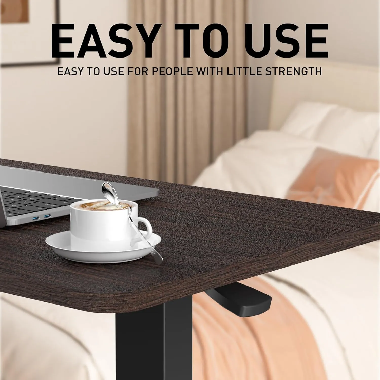 Adjustable Height Side Table, Hospital Table Over Bed for Home Use Swivel, Overbed Bedside Table with Wheels, Pneumatic Moveable Bed Desk, Hospital Table with Wheels, Moveable Rolling Computer Table