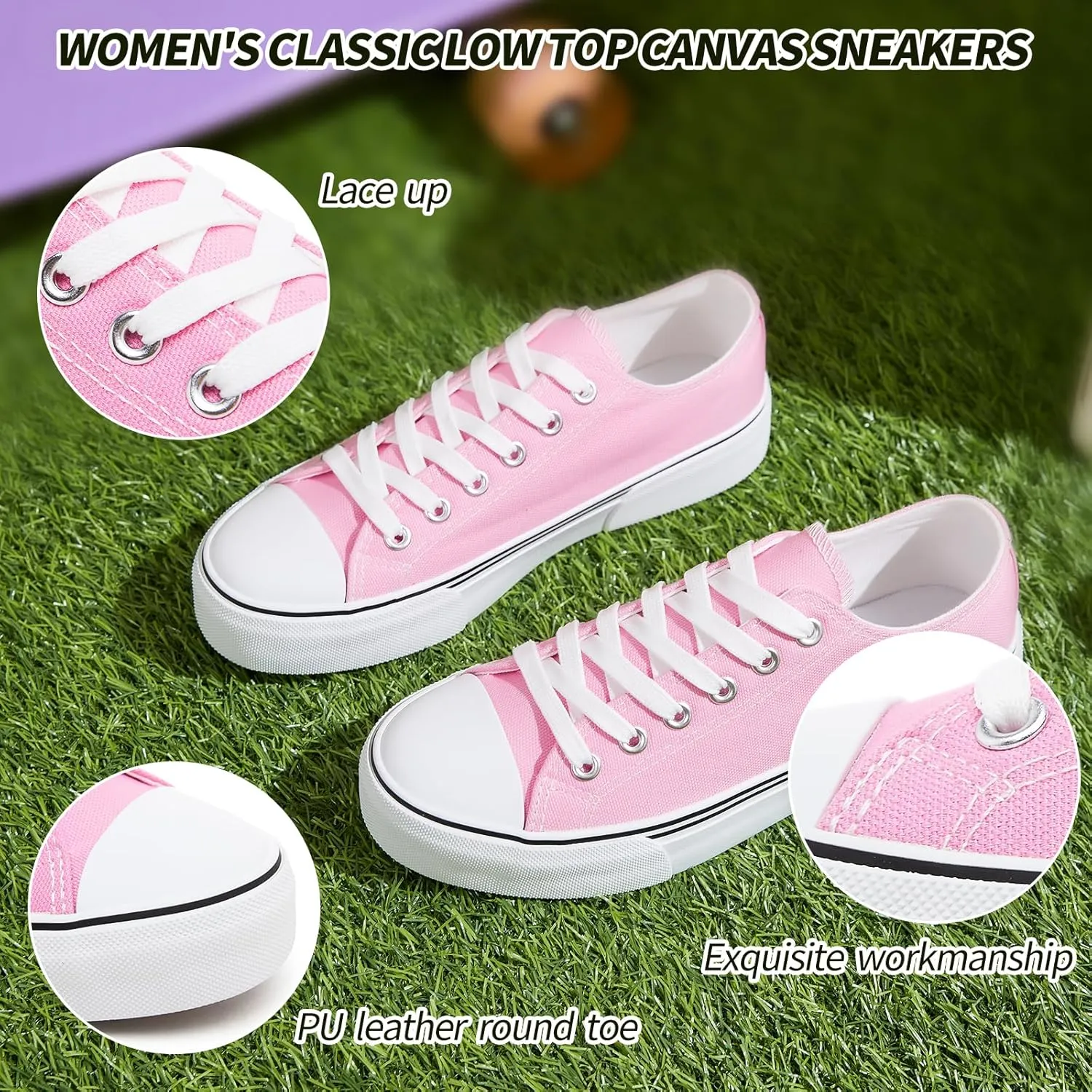Adokoo Canvas Tennis Shoes for Women Low Top Casual White Black Sneakers for Women Lace Up Fashion Comfortable Walking Shoes