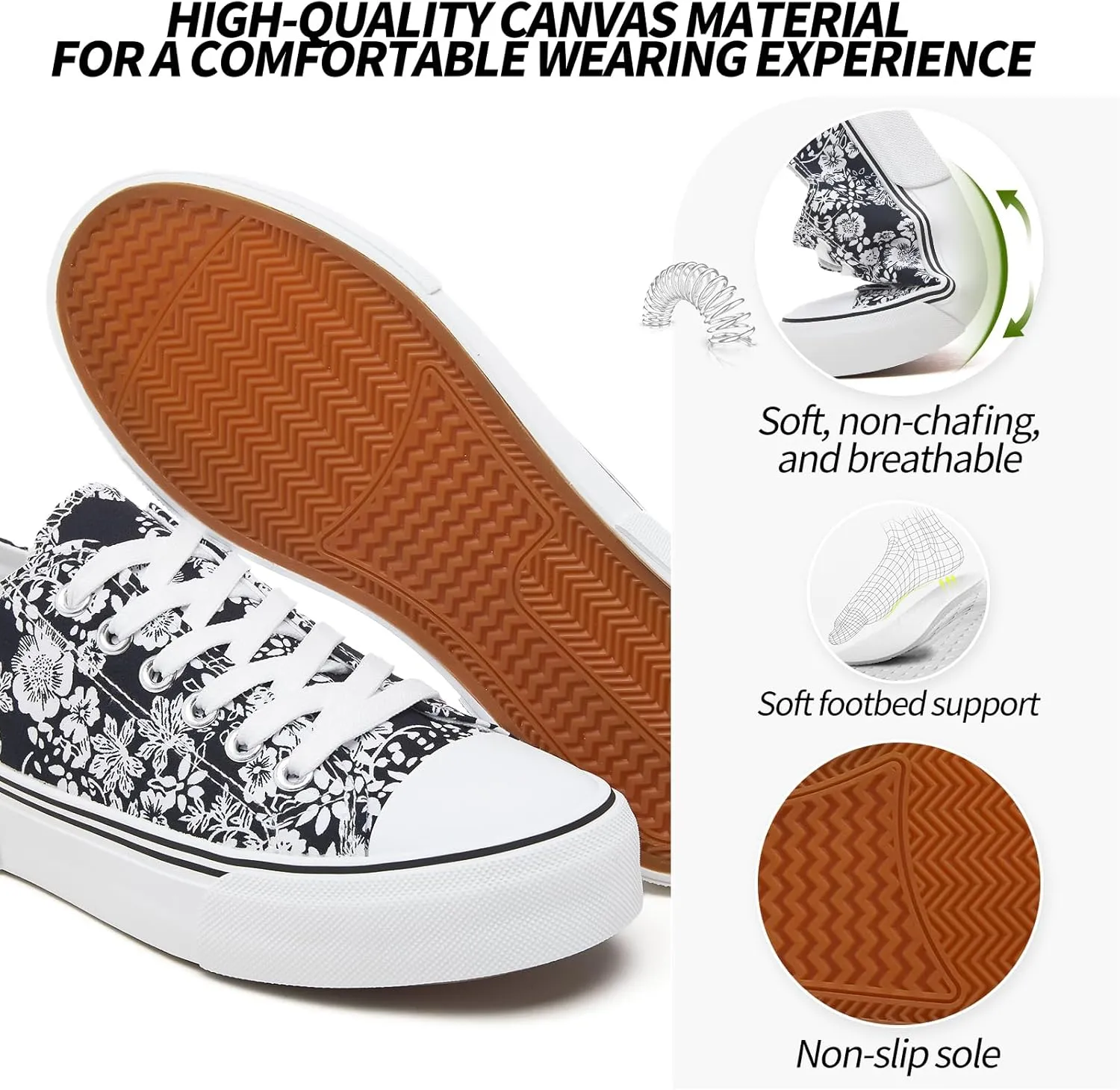 Adokoo Canvas Tennis Shoes for Women Low Top Casual White Black Sneakers for Women Lace Up Fashion Comfortable Walking Shoes
