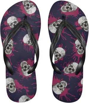 ALAZA Watercolor Skulle Skeleton Black Flip Flops for Women Fashion Beach Slippers Comfort Mens Flip Flops Non-Slip Rubber Shower Slippers Sandal for Hotel Travel Sport,XS