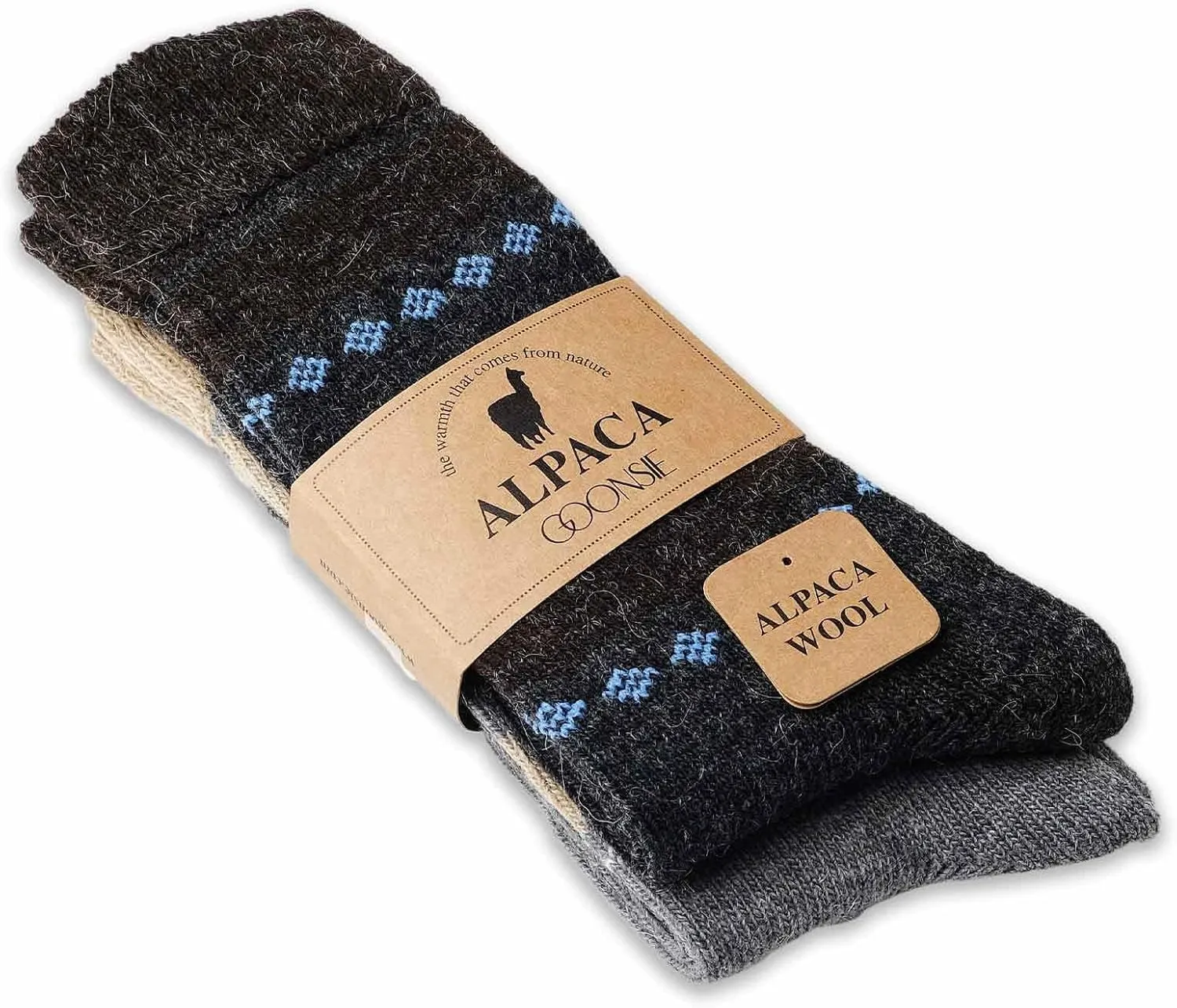 Alpaca Wool Socks, Winter Comfort and Warm for Men & Women Alpaca-Merino blend Boot Socks Thermal Cushioned - 2 Pairs