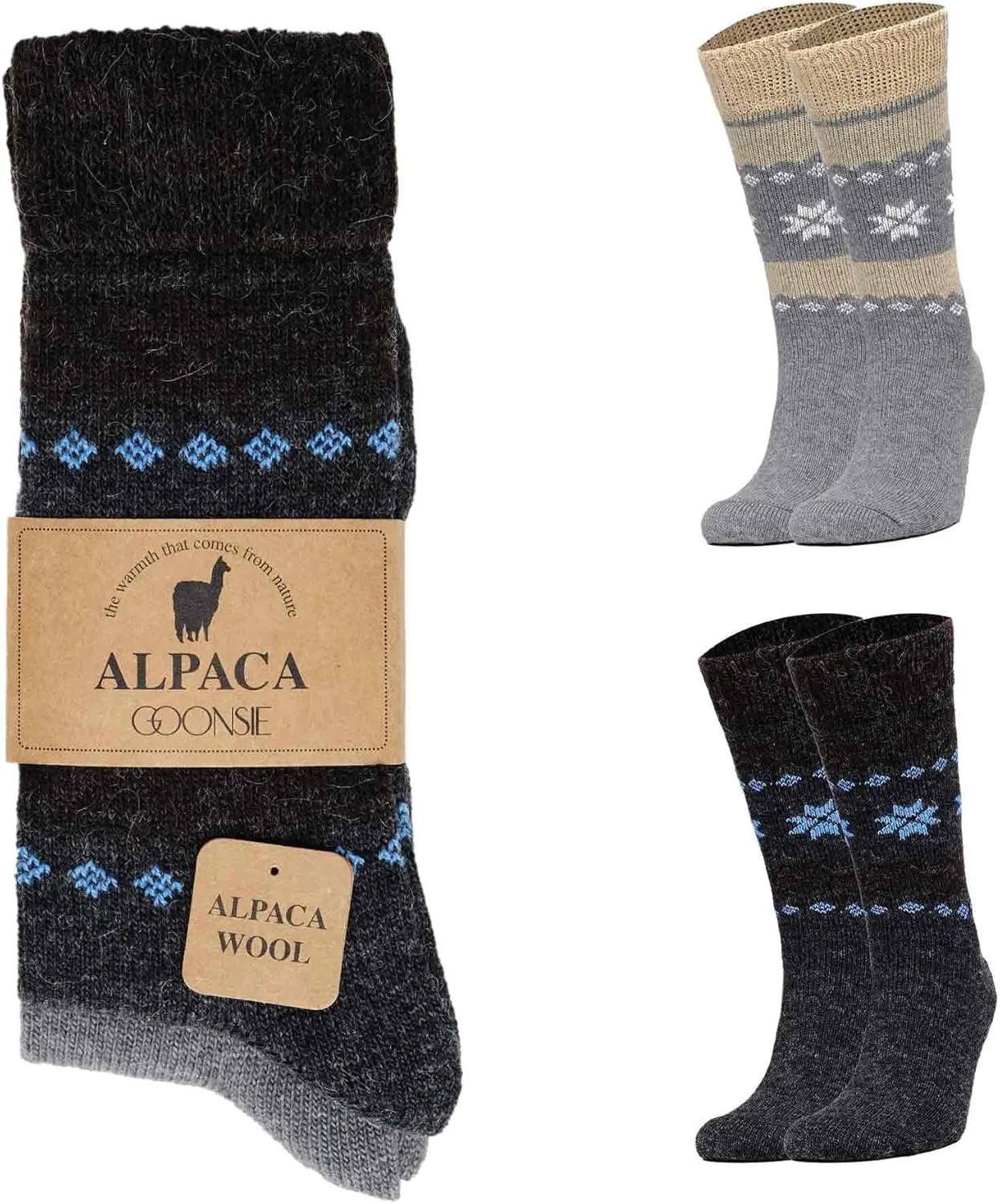 Alpaca Wool Socks, Winter Comfort and Warm for Men & Women Alpaca-Merino blend Boot Socks Thermal Cushioned - 2 Pairs