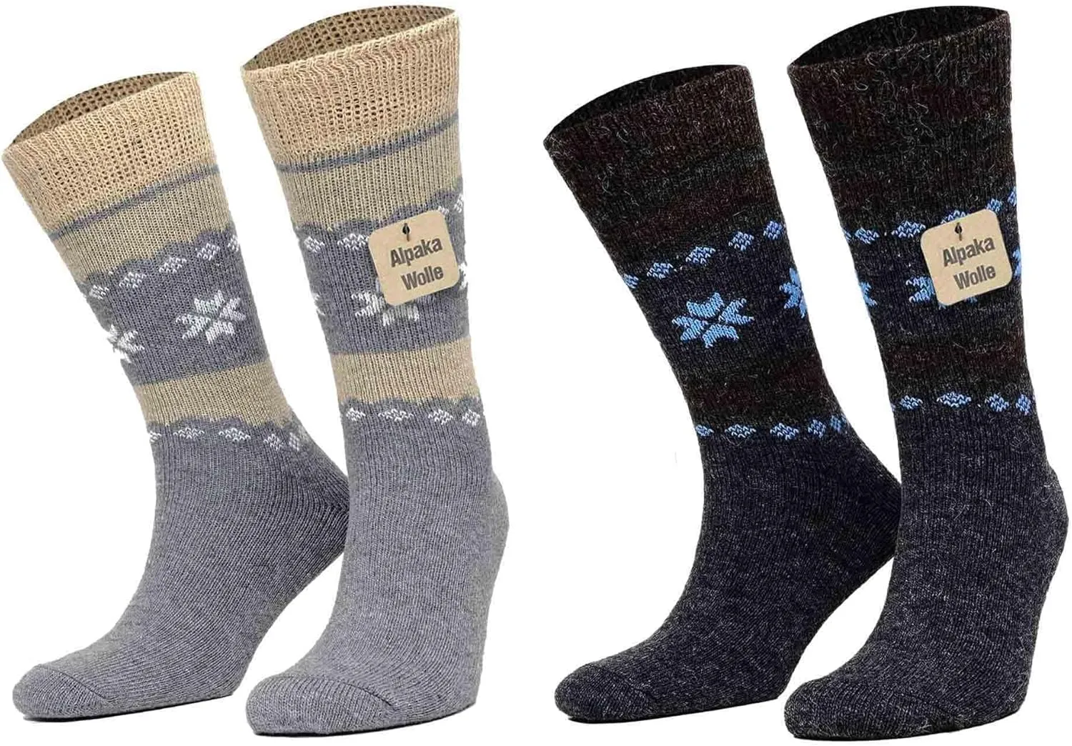 Alpaca Wool Socks, Winter Comfort and Warm for Men & Women Alpaca-Merino blend Boot Socks Thermal Cushioned - 2 Pairs