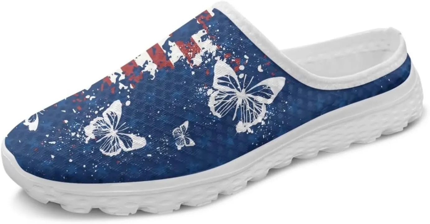 American Flag Print Mule Tennis Shoes for Women Classic Flats Shoes White EVA Sole Casual Sneaker Garden Clogs