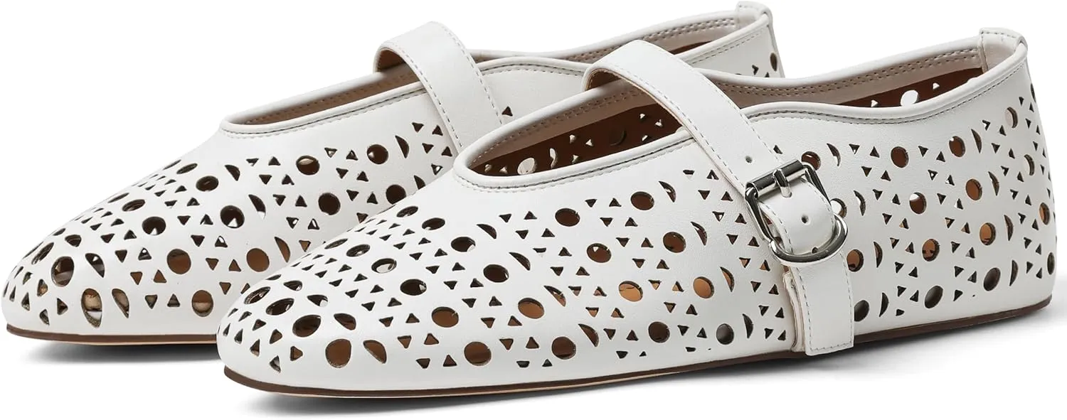 AMINUGAL Mesh Ballet Flats Shoes for Women Fashion Round Toe Fishnet Flats for Women Buckle Strap Mary Jane Shoes Women Comfortable Casual Office Daily Dress Ballerina Shoes