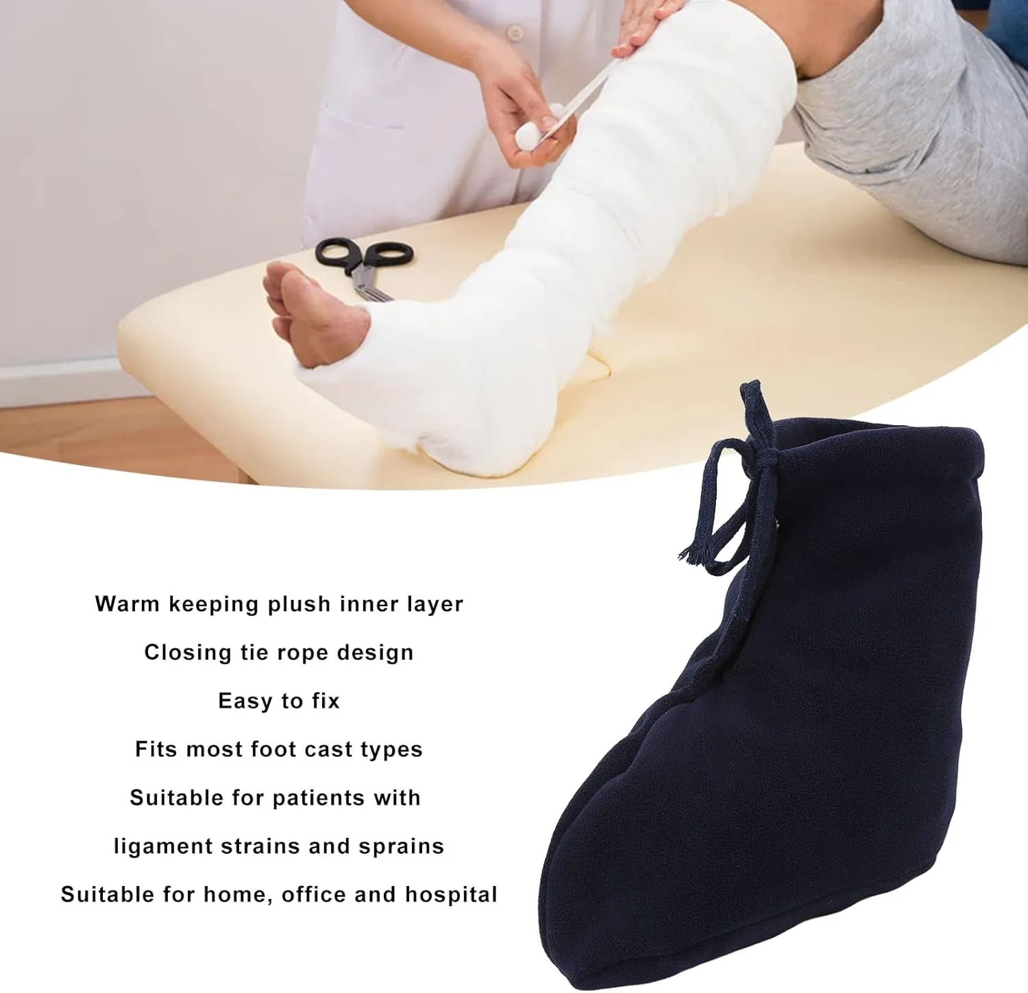 ANGGREK Cast Toe Cover Sock, Thickened Padded Cast Foot Warm Sock Soft FleeceFoot Warmer for Winter Dark Blue