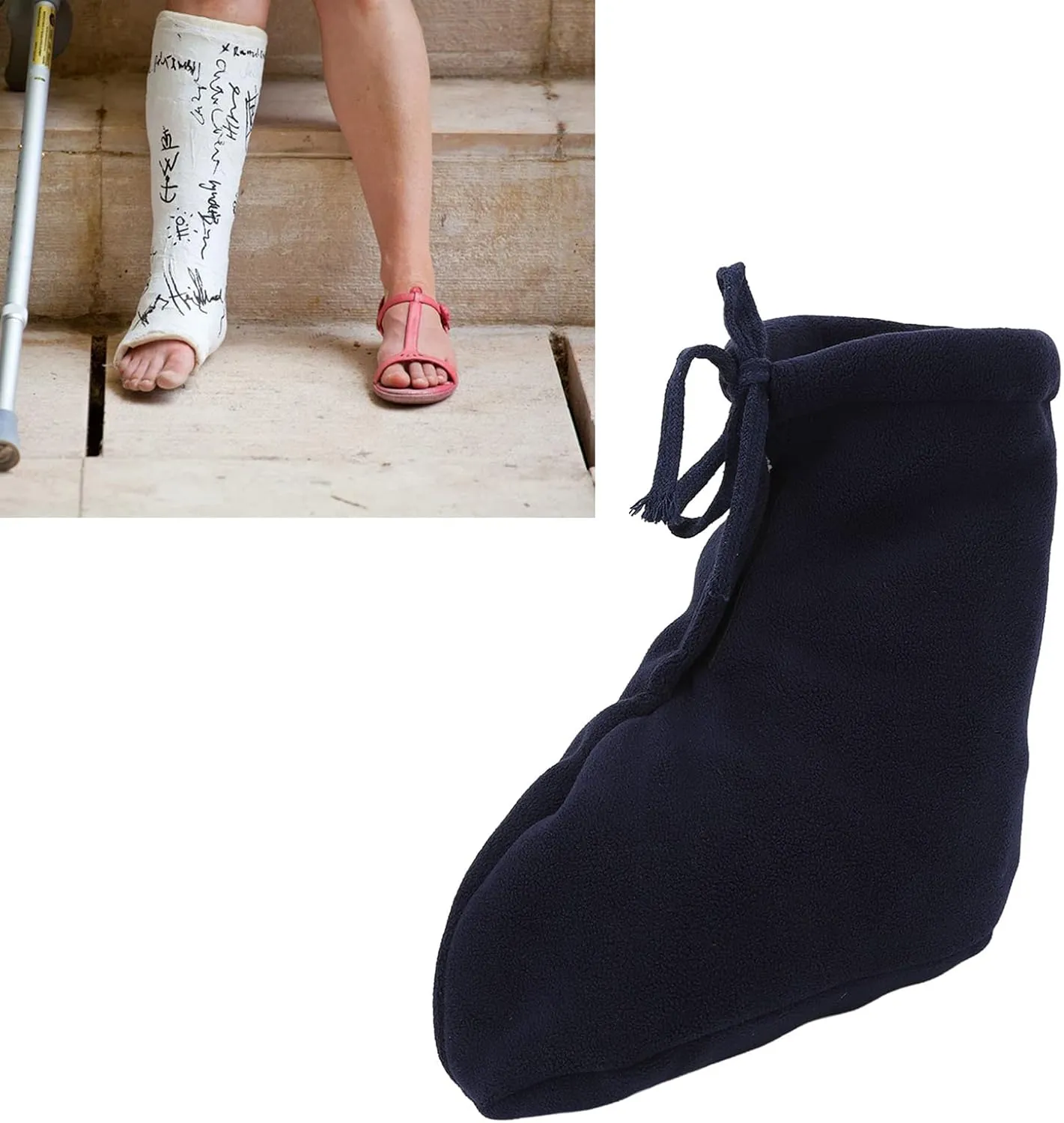 ANGGREK Cast Toe Cover Sock, Thickened Padded Cast Foot Warm Sock Soft FleeceFoot Warmer for Winter Dark Blue