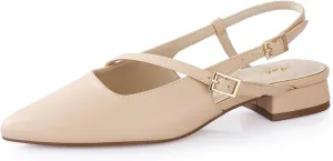 Ankis Slingback Flats for Women 1Inch Low Heels Closed Pointed Toe Ankle Strap Pumps Comfortable Walking Wedding Party Dress Shoes