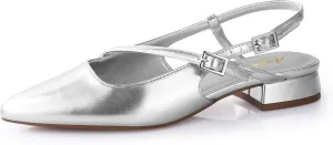 Ankis Slingback Flats for Women 1Inch Low Heels Closed Pointed Toe Ankle Strap Pumps Comfortable Walking Wedding Party Dress Shoes