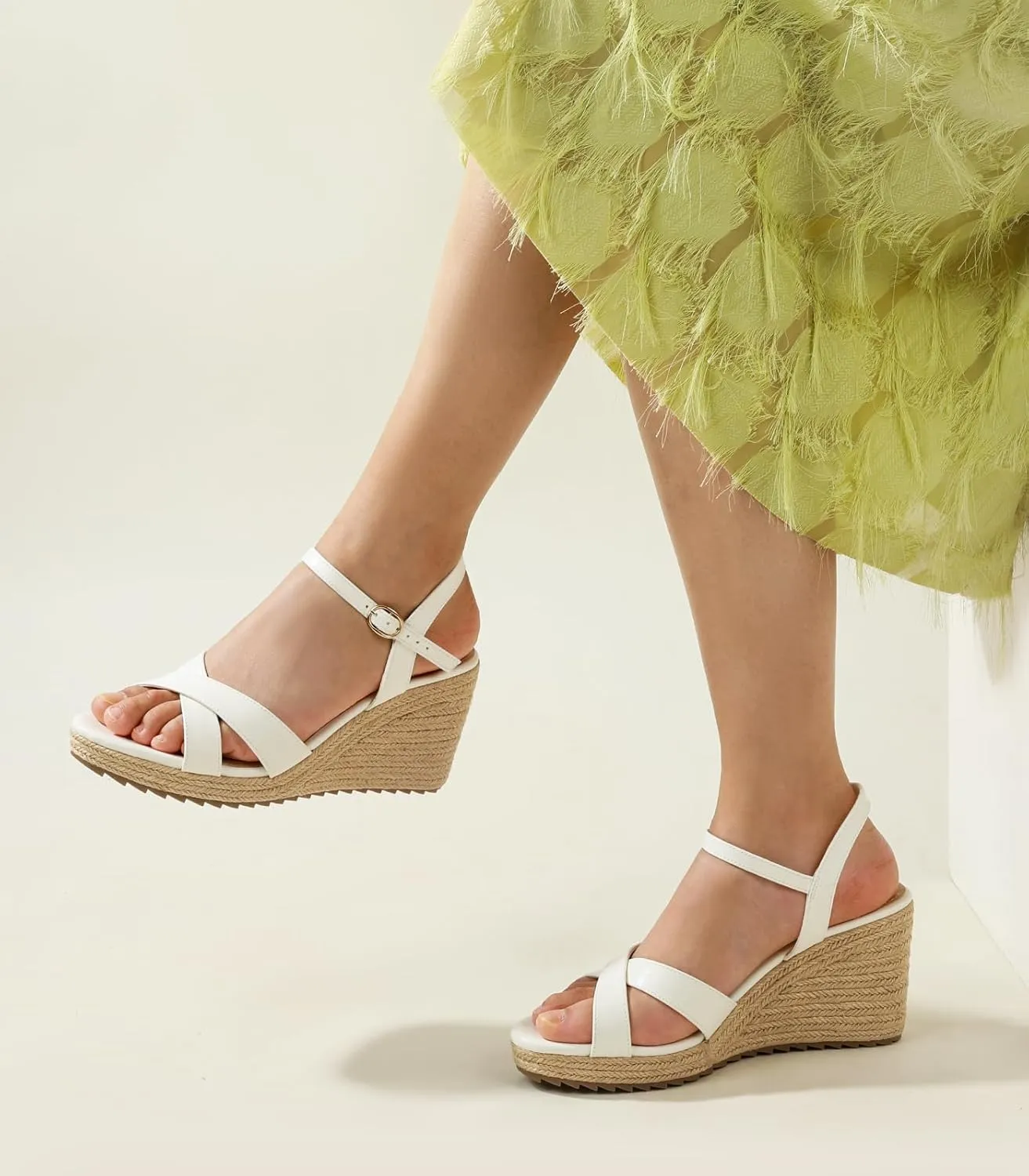 Ankis Wedge Sandals for Women, Espadrille Womens Wedge Sandals Comfortable Open Toe Cross Band Ankle Strap High Heel Wedges for Women Dressy Summer -3.4Inch
