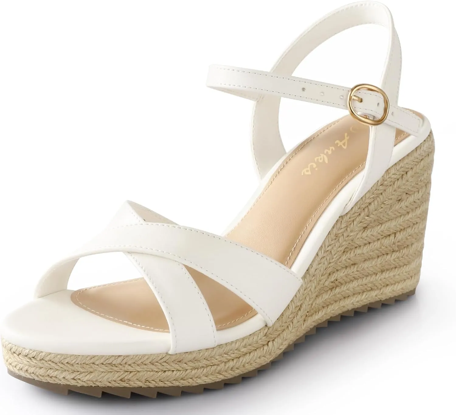 Ankis Wedge Sandals for Women, Espadrille Womens Wedge Sandals Comfortable Open Toe Cross Band Ankle Strap High Heel Wedges for Women Dressy Summer -3.4Inch