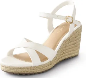 Ankis Wedge Sandals for Women, Espadrille Womens Wedge Sandals Comfortable Open Toe Cross Band Ankle Strap High Heel Wedges for Women Dressy Summer -3.4Inch