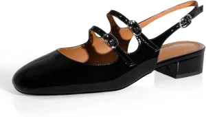 anteikira Women's Round Toe Slingback Flats Closed Toe Double Strap Mary Jane Flats for Women 1 Inch Heel Dress Shoes Low Heel Causal Work Office Pumps for Women Size 5.5-12US