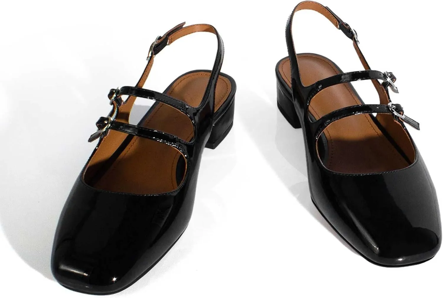 anteikira Women's Round Toe Slingback Flats Closed Toe Double Strap Mary Jane Flats for Women 1 Inch Heel Dress Shoes Low Heel Causal Work Office Pumps for Women Size 5.5-12US