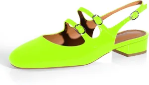 anteikira Women's Round Toe Slingback Flats Closed Toe Double Strap Mary Jane Flats for Women 1 Inch Heel Dress Shoes Low Heel Causal Work Office Pumps for Women Size 5.5-12US