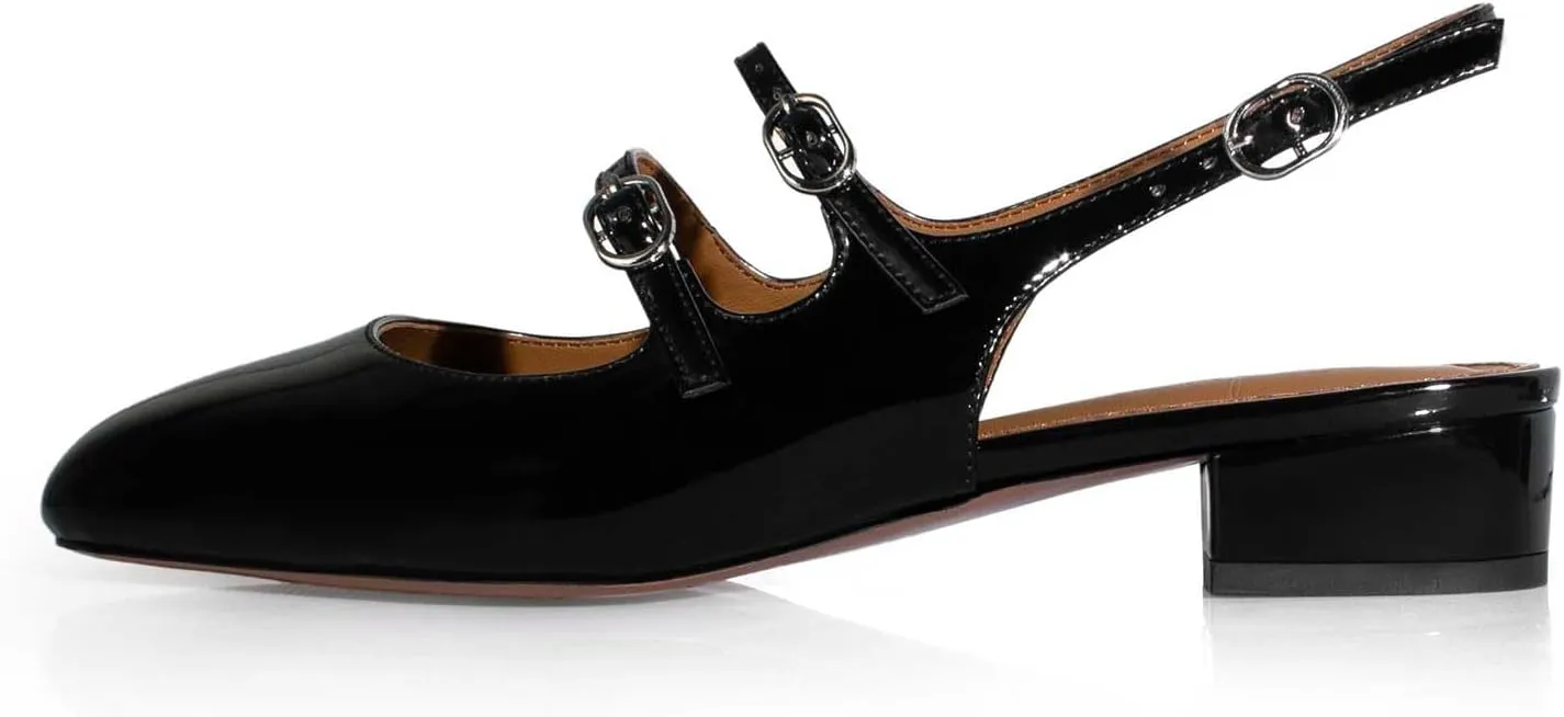 anteikira Women's Round Toe Slingback Flats Closed Toe Double Strap Mary Jane Flats for Women 1 Inch Heel Dress Shoes Low Heel Causal Work Office Pumps for Women Size 5.5-12US