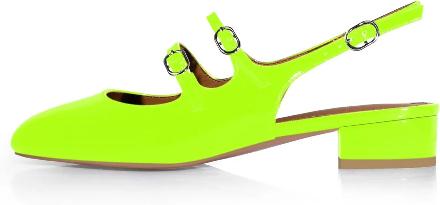 anteikira Women's Round Toe Slingback Flats Closed Toe Double Strap Mary Jane Flats for Women 1 Inch Heel Dress Shoes Low Heel Causal Work Office Pumps for Women Size 5.5-12US