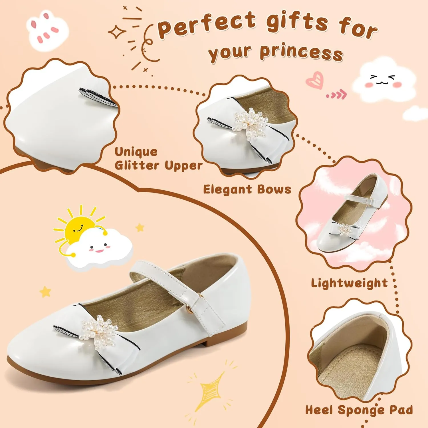 Aomigoct Girls Flats Dress Shoes: Little Kid Princess Ballerina Flats for Birthday Party - Girls Mary Jane Shoe for Wedding School