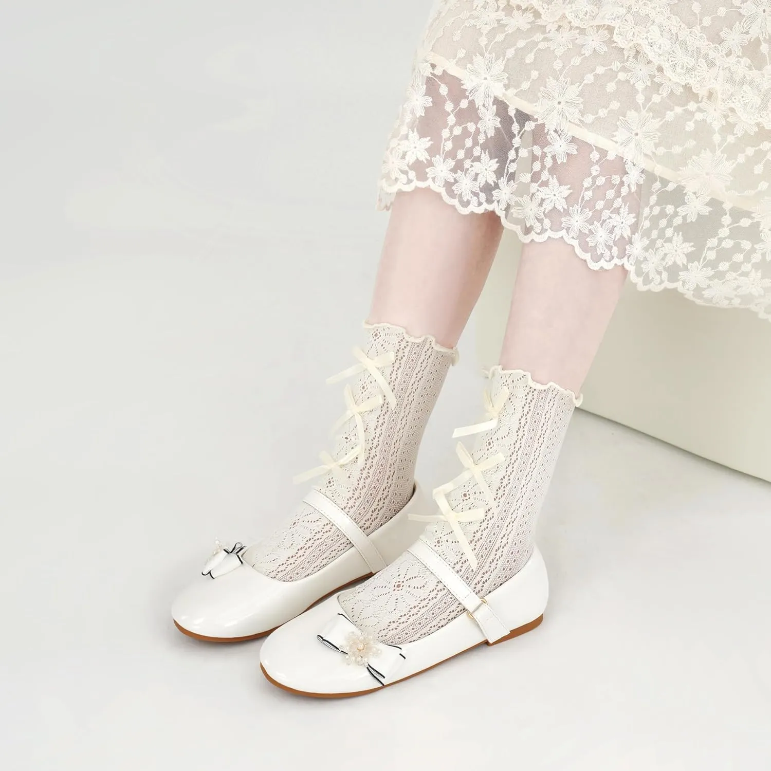 Aomigoct Girls Flats Dress Shoes: Little Kid Princess Ballerina Flats for Birthday Party - Girls Mary Jane Shoe for Wedding School
