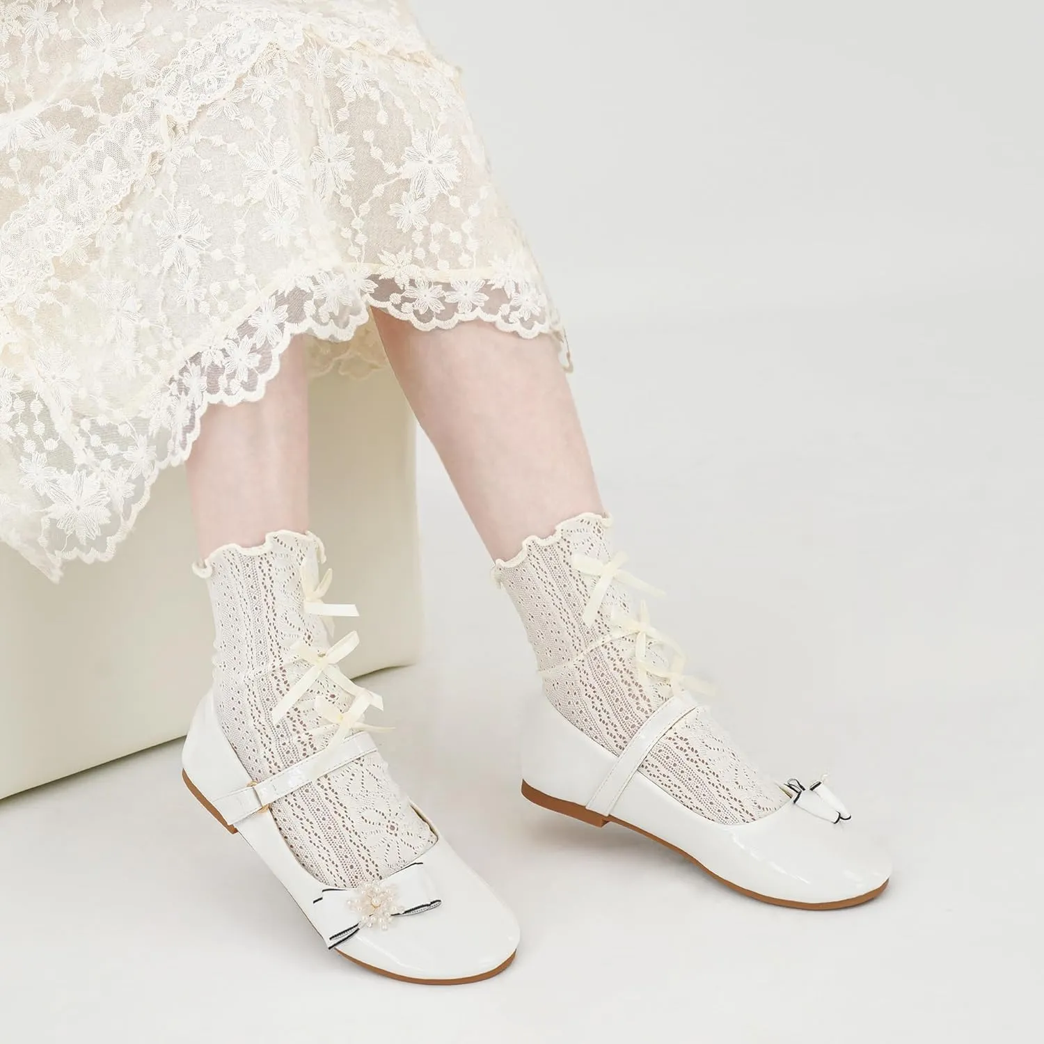Aomigoct Girls Flats Dress Shoes: Little Kid Princess Ballerina Flats for Birthday Party - Girls Mary Jane Shoe for Wedding School