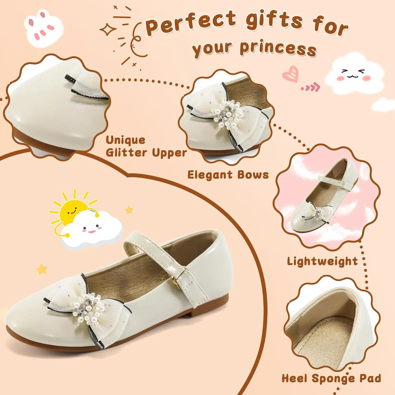 Aomigoct Girls Flats Dress Shoes: Little Kid Princess Ballerina Flats for Birthday Party - Girls Mary Jane Shoe for Wedding School