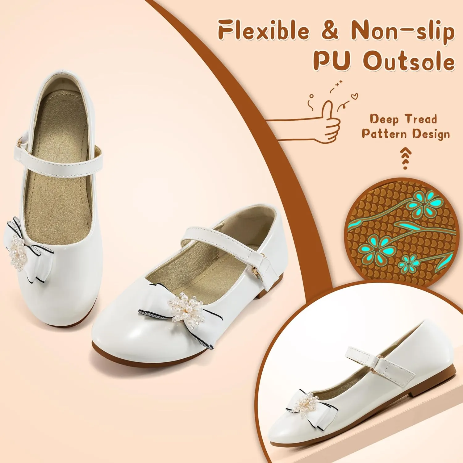 Aomigoct Girls Flats Dress Shoes: Little Kid Princess Ballerina Flats for Birthday Party - Girls Mary Jane Shoe for Wedding School