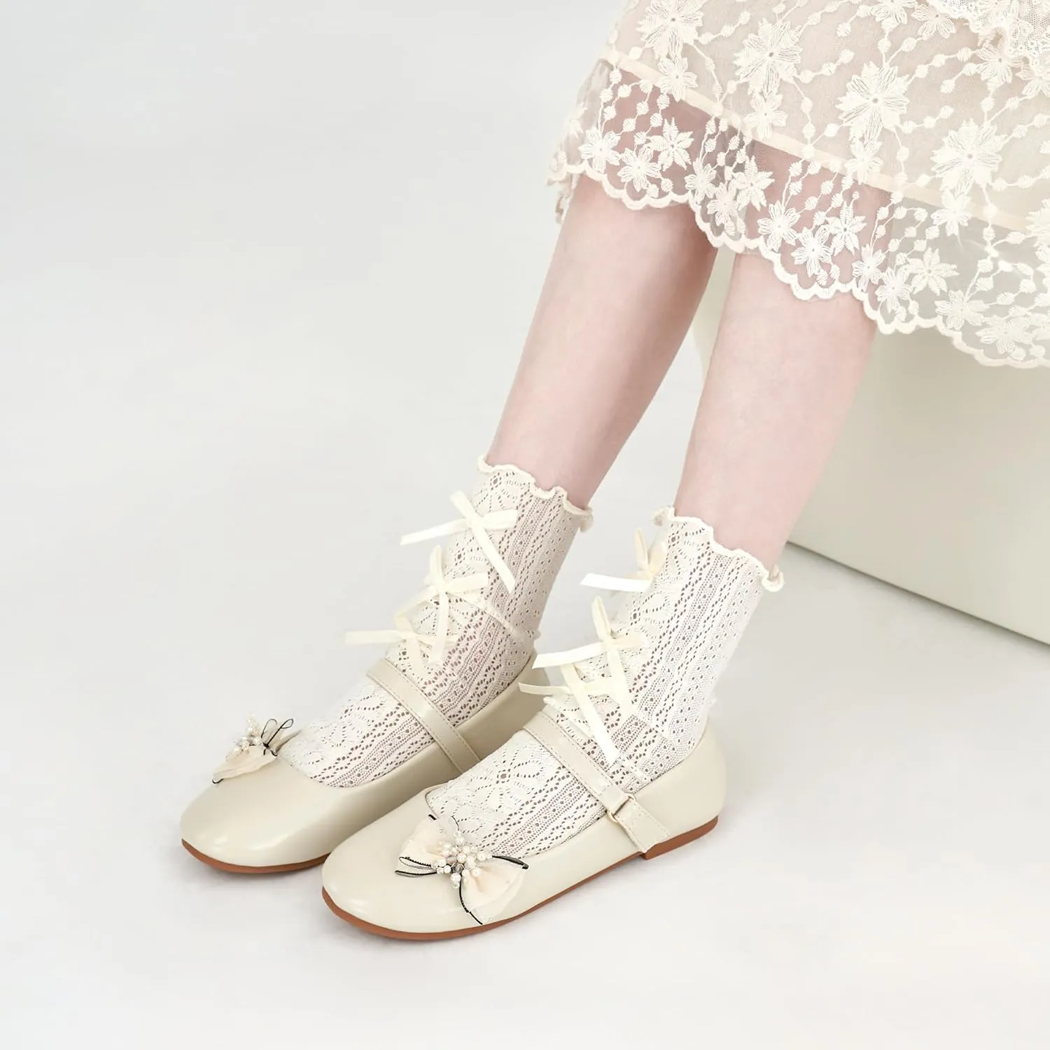 Aomigoct Girls Flats Dress Shoes: Little Kid Princess Ballerina Flats for Birthday Party - Girls Mary Jane Shoe for Wedding School