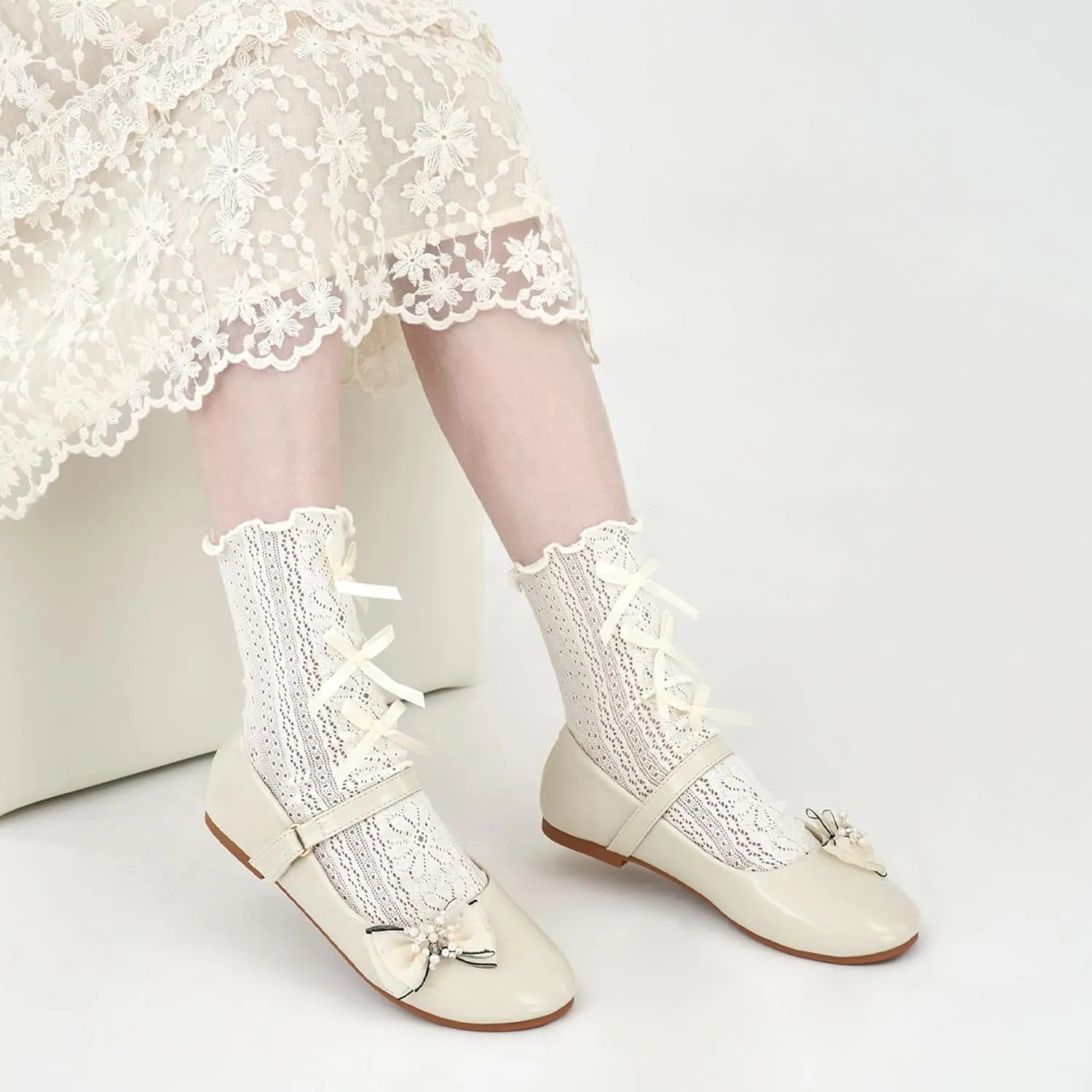 Aomigoct Girls Flats Dress Shoes: Little Kid Princess Ballerina Flats for Birthday Party - Girls Mary Jane Shoe for Wedding School