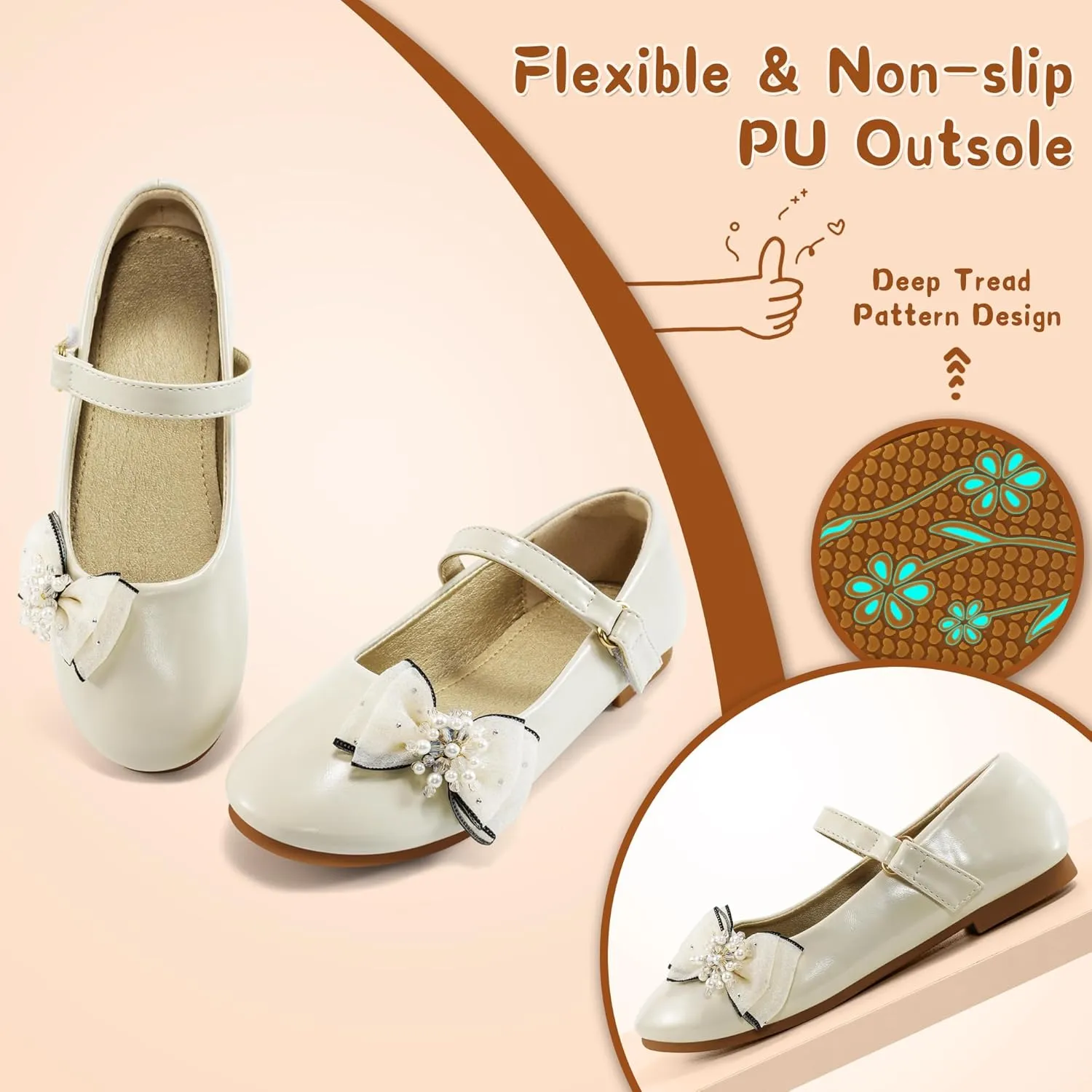 Aomigoct Girls Flats Dress Shoes: Little Kid Princess Ballerina Flats for Birthday Party - Girls Mary Jane Shoe for Wedding School